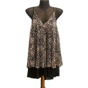 Small Cecico black & tan floral print spaghetti strap layered midi dress